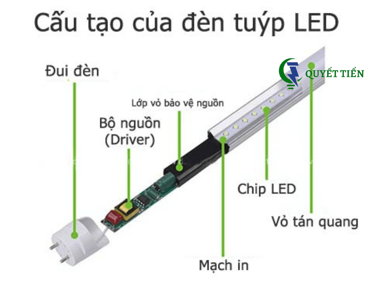 Cấu tạo của đèn tuýp LED